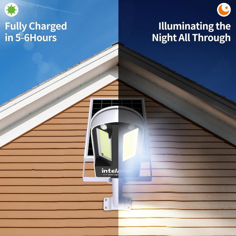 intelamp Solar Street Lights Outdoor Waterproof 3000LM 12500mAh Security Flood Lighting, Dual 180° PIR Motion Sensors & Remote Control Dusk to Dawn Linkable Streetlight for Driveways Parking Lot - Image 4
